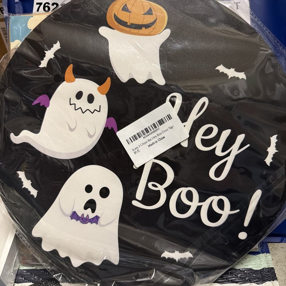 Halloween Ghost Decor - Hey Boo Spooky Wall Decor - Wood Hanging Sign